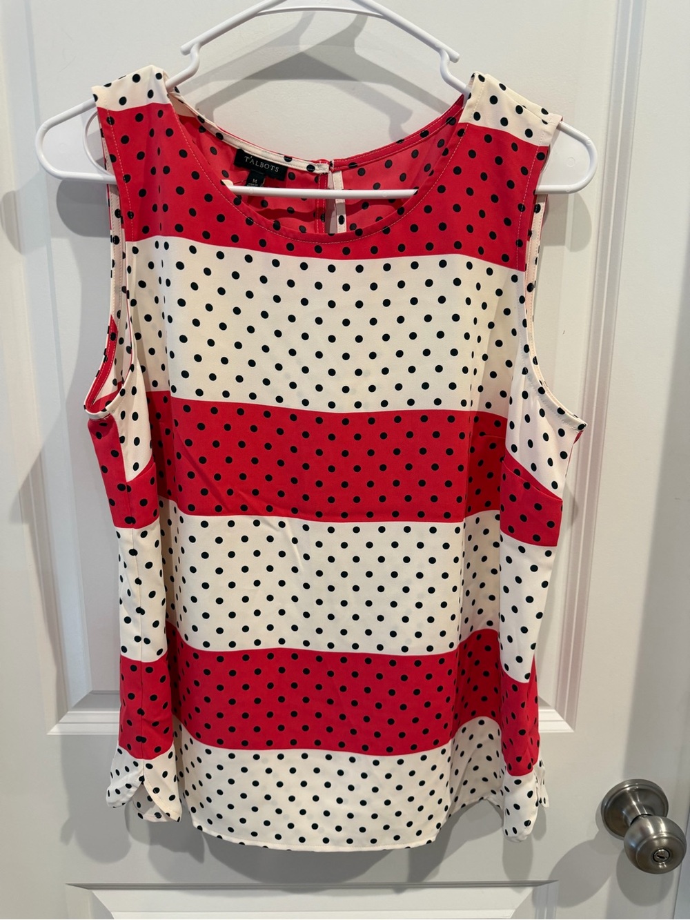 Talbots Red and Cream Stripe Polka Dot Sleeveless Top Size Medium